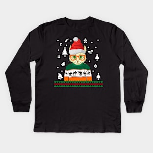 Ugly Christmas Sweater Cat TShirt Ugly Christmas Kids Long Sleeve T-Shirt